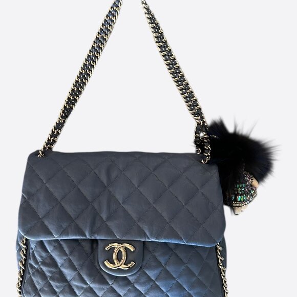 Chanel Navy Lambskin Quilted Chain Around Maxi Flap Bag - Picture 1 of 9